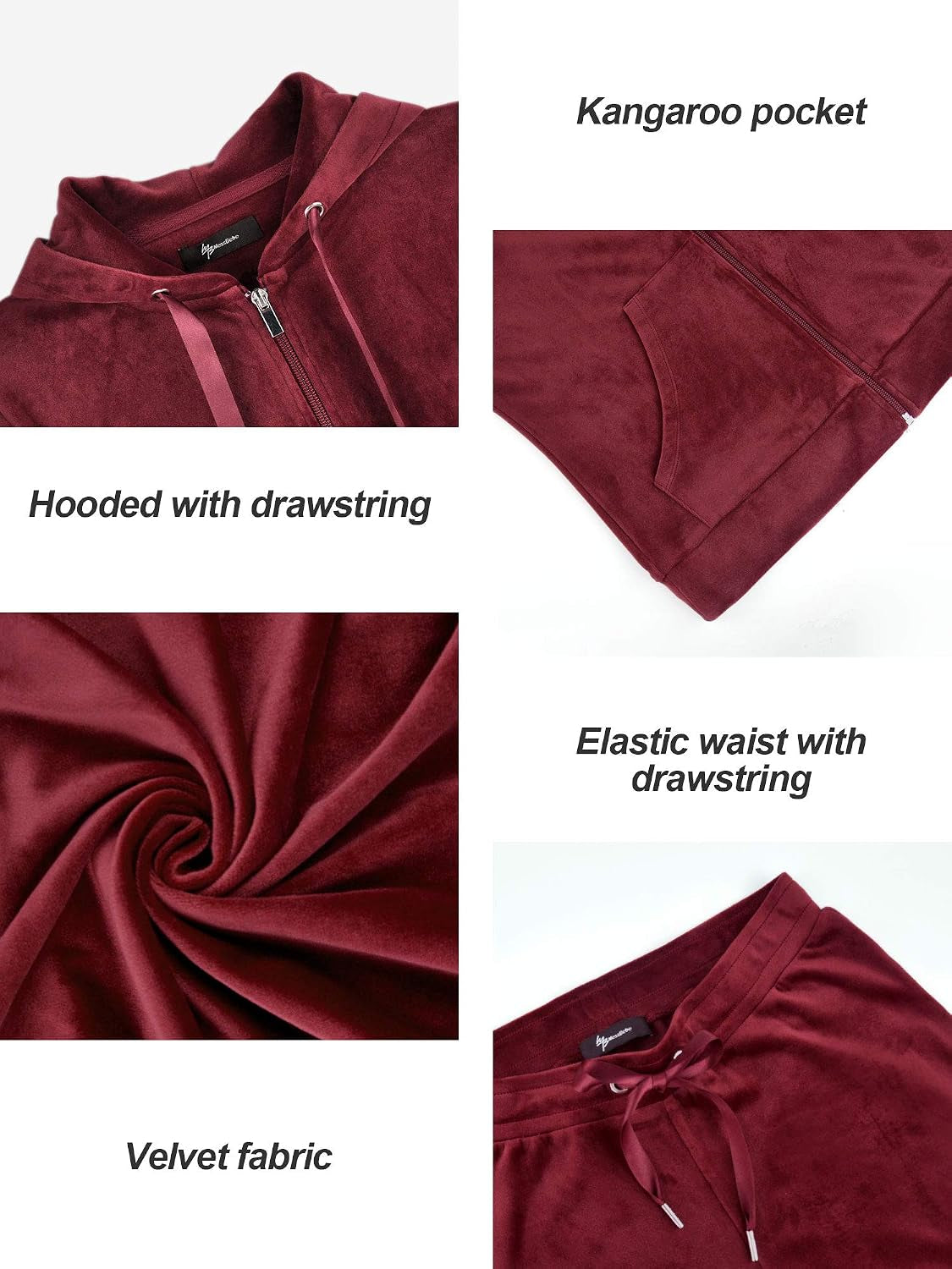 Womens Velour Tracksuits Set Long Sleeve Sweatsuits 2 Piece Sports Outfit Zip Hoodie Sweatpants Joggers Set