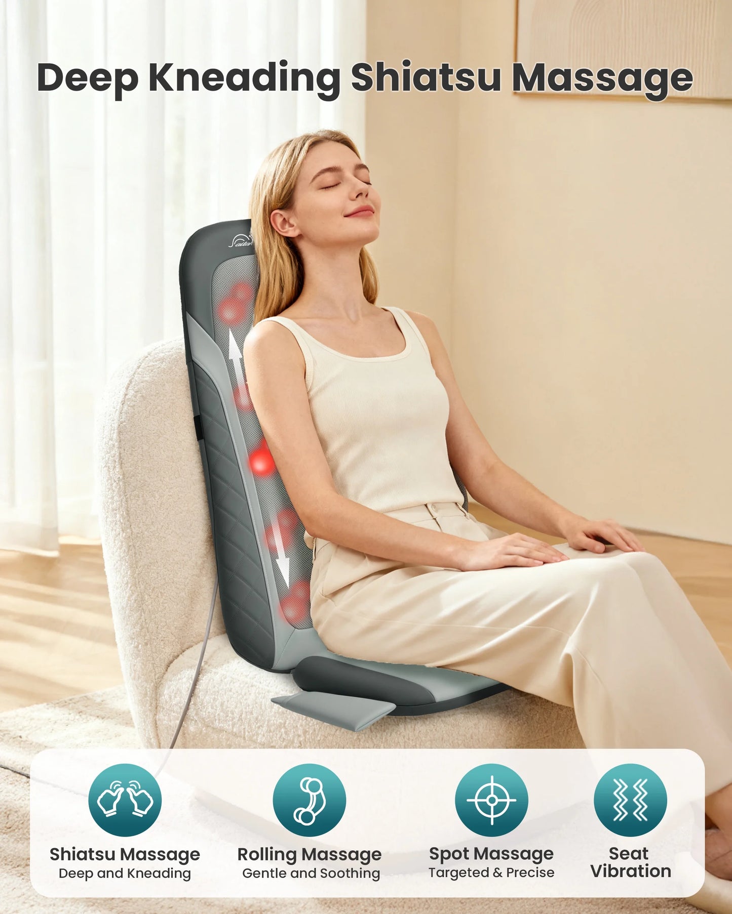 2026 Upgraded Shiatsu Back Massager with Heat, Full Back and Seat Massage Cushion for Pain Relief and Relaxation