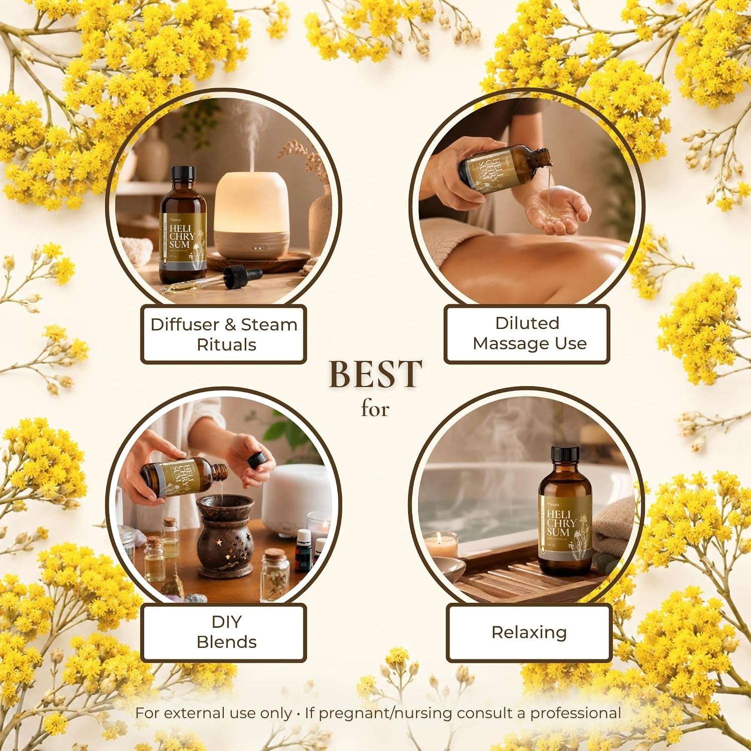 Helichrysum Essential Oil 4 Oz (118 Ml) – 100% Pure and Natural Non-Gmo Helichrysum (Gymnocephalum) Oil for Aromatherapy, Focus, and Relaxation