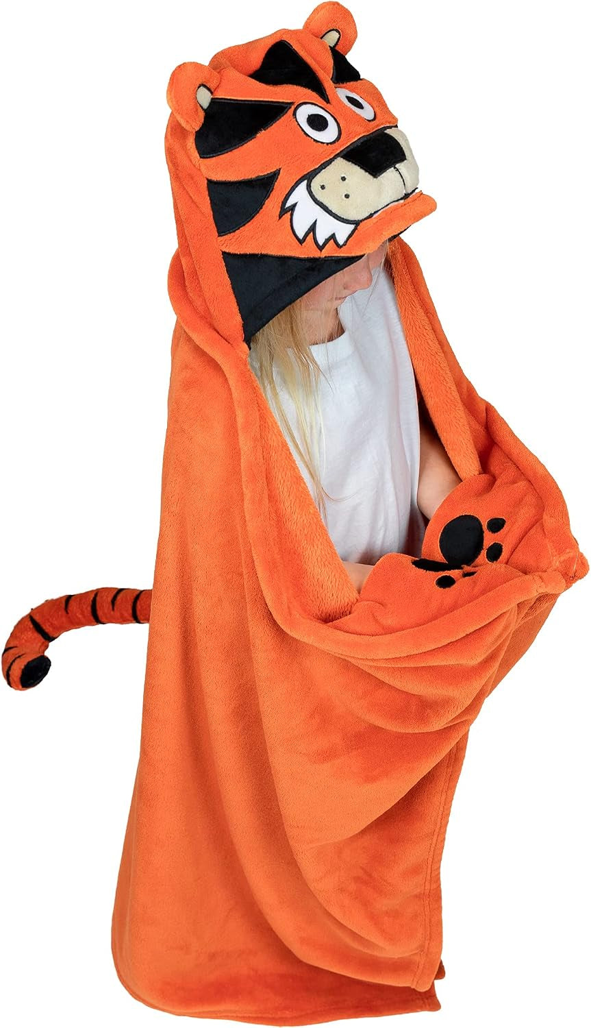 Wearable Hooded Blanket for Kids, Animal Hooded Blanket (Tiger)