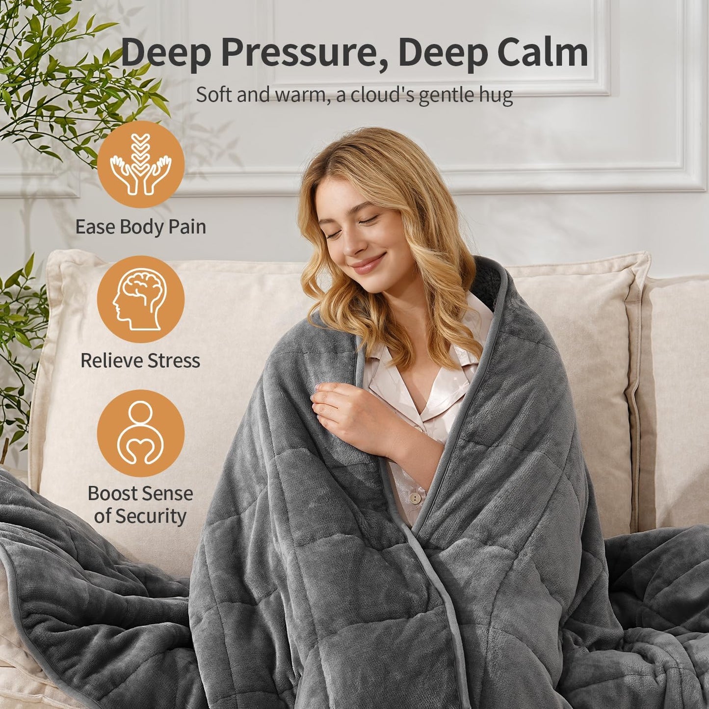 Weighted Blankets for Adults Full Size, 12Lbs 48X72 Inches Blanket with Soft Warm Plush Sherpa Fleece, Washable Thick Heavy Throw for Sleeping and Calming, Grey